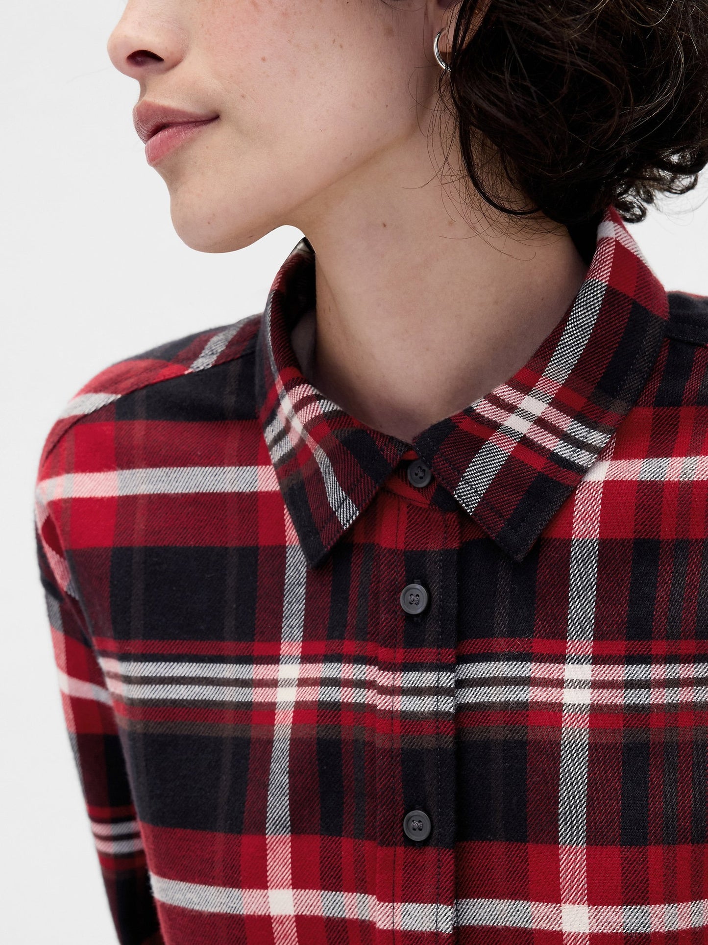 Bordo Flannel Straight-hem Crop Gömlek