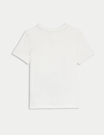 Saf Pamuklu Dinazor Desenli Kısa Kollu T-shirt (2-8 Yaş)