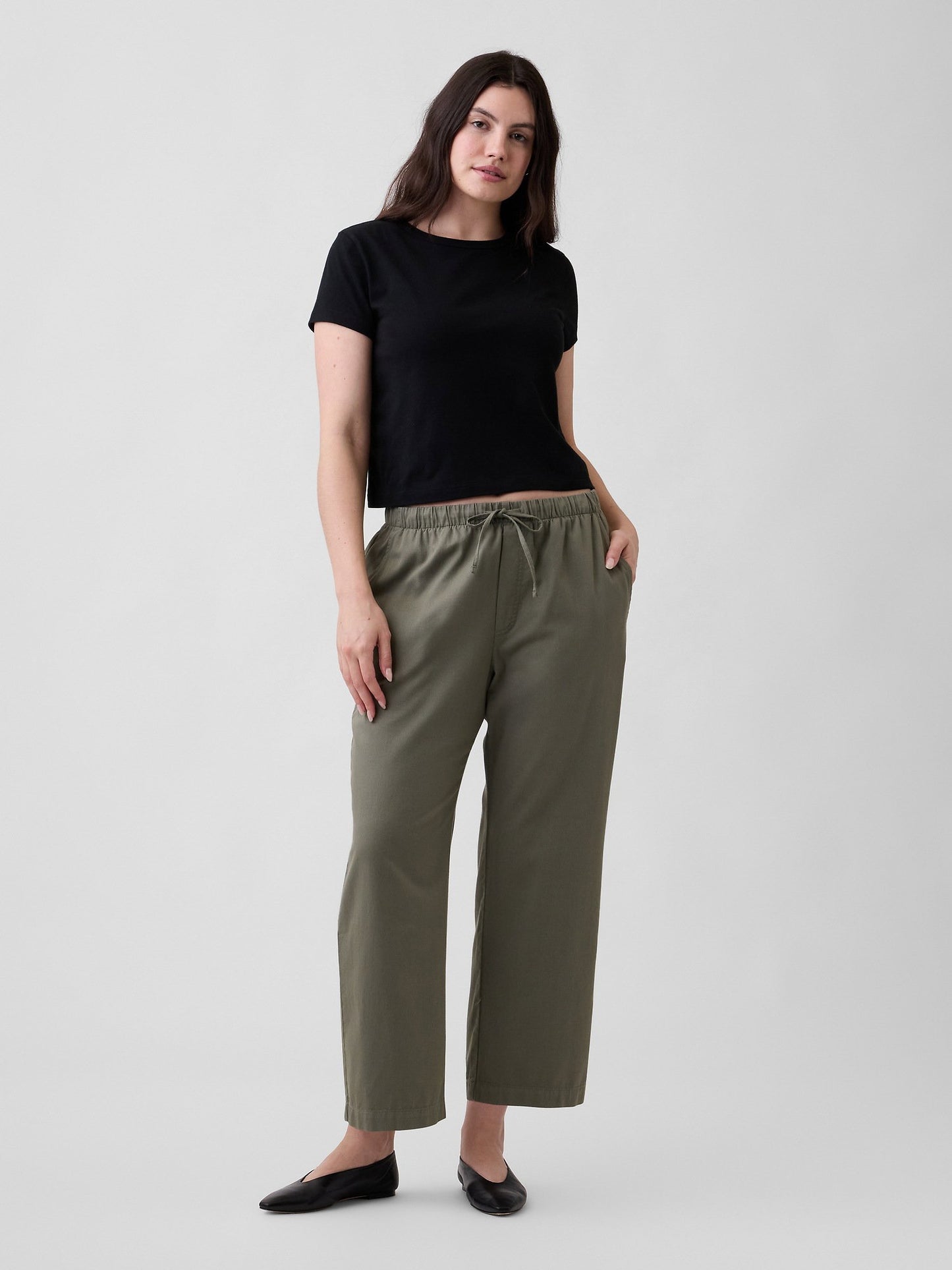 Haki Mid Rise Easy Twill Pantolon