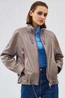 Terry Kadın Gri Oversize Deri Ceket