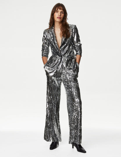 Payetli Wide Leg Pantolon