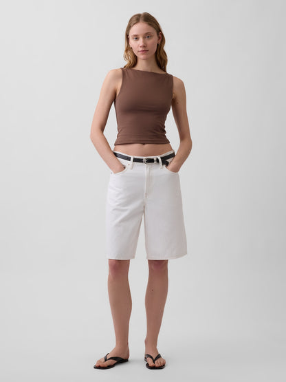 Kahverengi Closeknit Jersey Botneck Kısa Kolsuz Üst