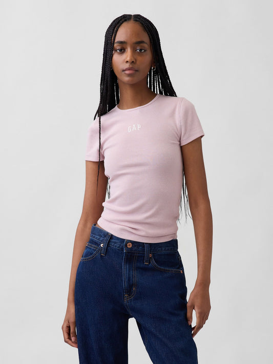 Açık Pembe Modern Fitilli Gap Logo T-shirt