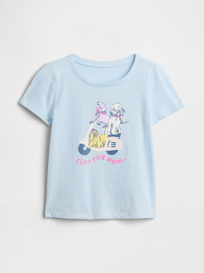 Açık Mavi Grafik Baskılı T-shirt