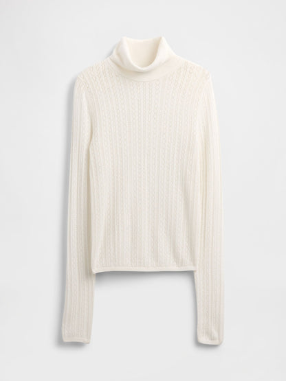 Kırık Beyaz Pointelle Turtleneck Kazak