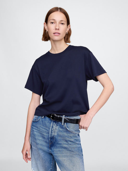 Lacivert Supima® Pamuk Relaxed T-Shirt