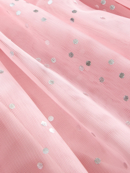 Pembe Mixed Media Bubble Elbise