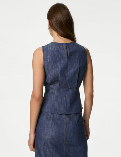 Regular Fit Denim Keten Bluz