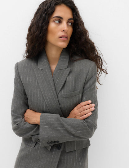 Yün Karışımlı Çizgili Çift Düğmeli Blazer