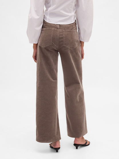 Kahverengi High Rise Stride Kadife Wide-leg Pantolon