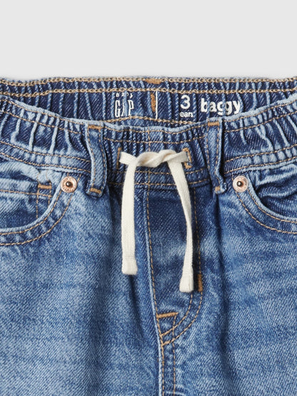 Mavi Bağcıklı Pull-on Baggy Jean Pantolon