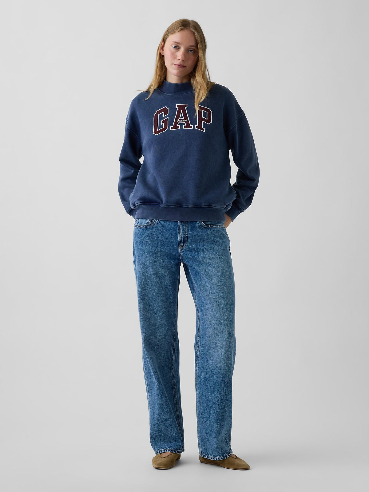 Lacivert Vintagesoft Oversized Mockneck Logo Sweatshirt