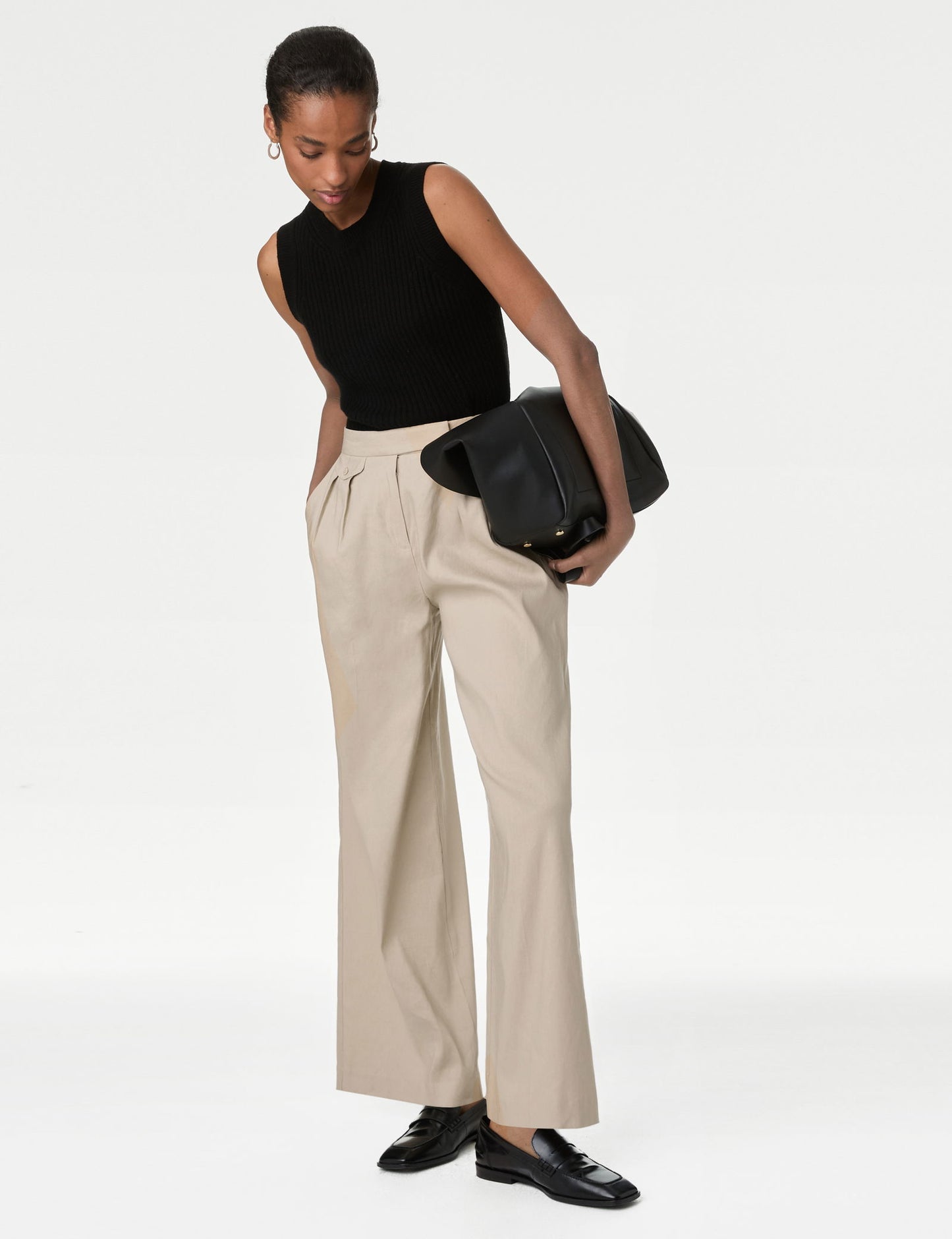 Yüksek Bel Wide Leg Keten Pantolon