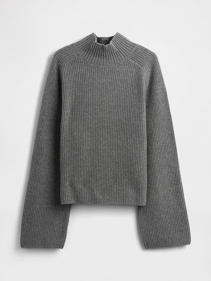 Gri Cashsoft Shaker Örgü Turtleneck Kazak