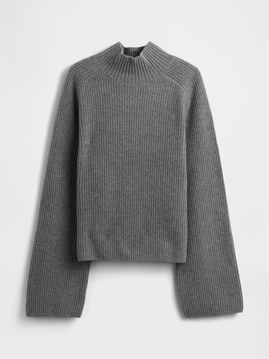 Gri Cashsoft Shaker Örgü Turtleneck Kazak