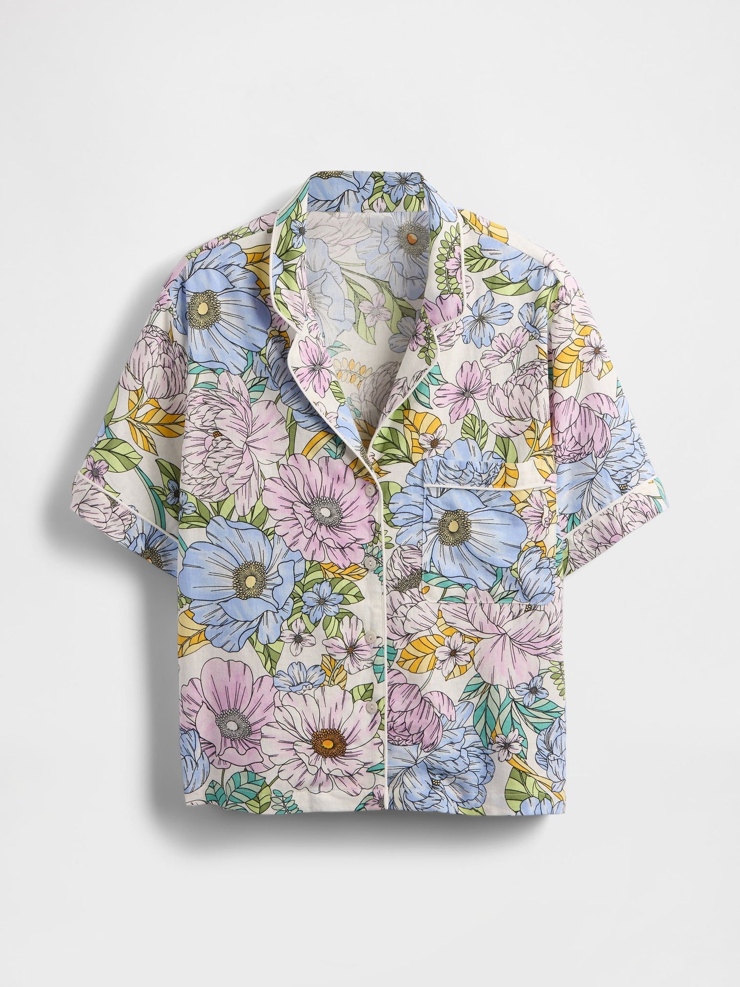Çok Renkli Keten Karışımı Pijama Üstü