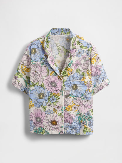 Çok Renkli Keten Karışımı Pijama Üstü