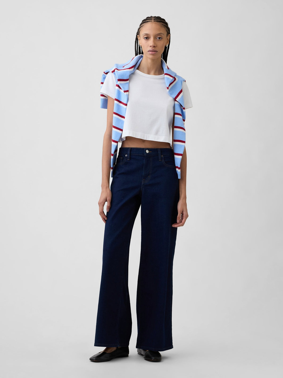 Koyu Mavi Mid Rise Wide-leg Jean Pantolon