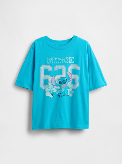 Açık Mavi Lilo & Stitch Grafik T-shirt