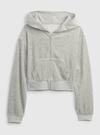 Mor Crop Kadife Fermuarlı Sweatshirt
