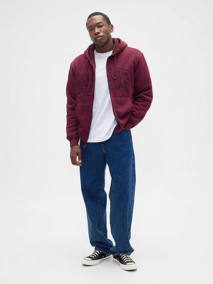 Bordo Relaxed Gap Logo Sherpa Astarlı Fermuarlı Sweatshirt