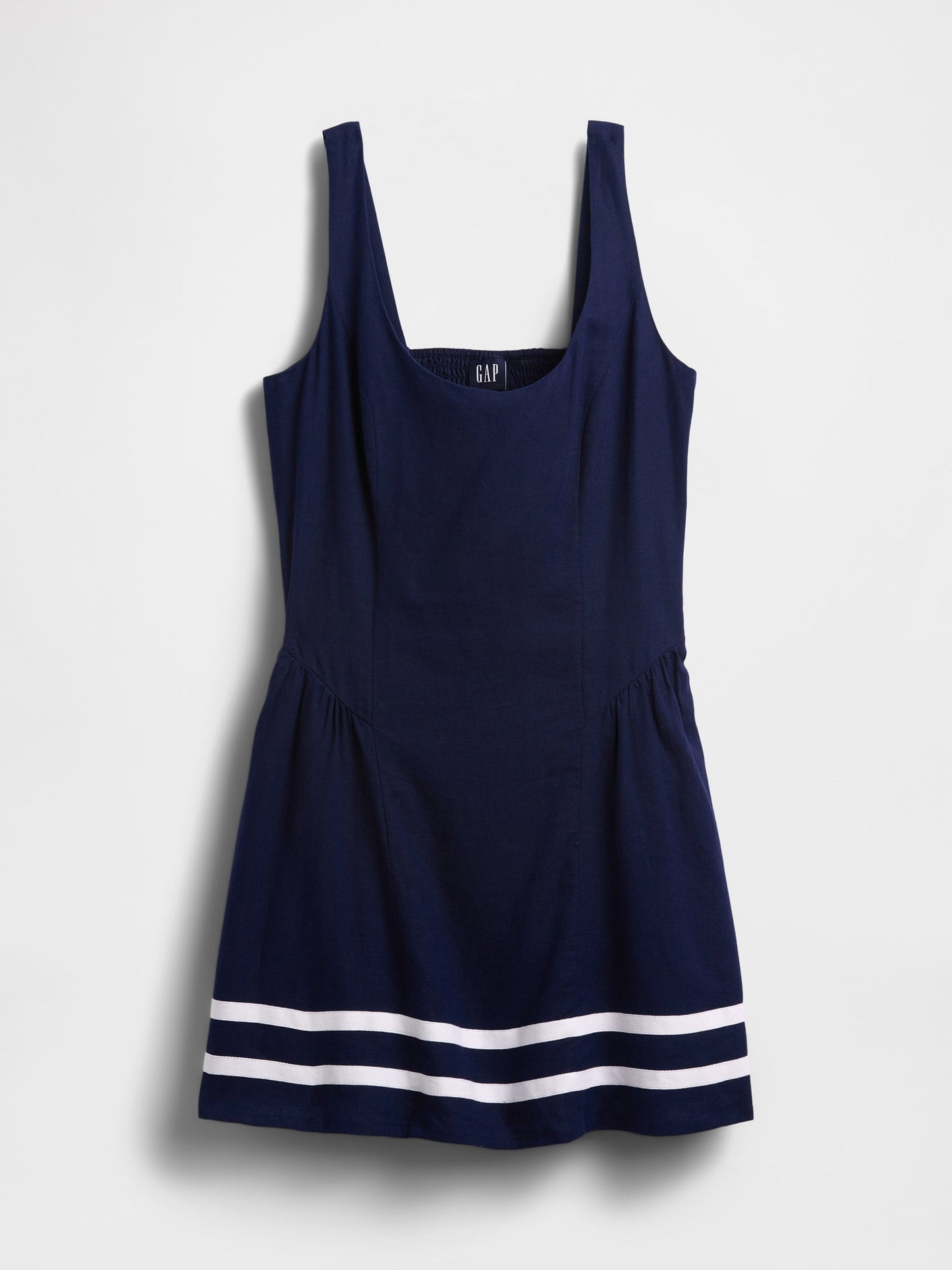 Lacivert Keten Karışımlı Drop-waist Mini Elbise