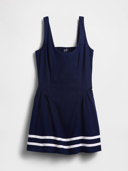 Lacivert Keten Karışımlı Drop-waist Mini Elbise