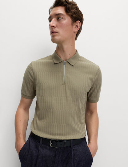 Cotton Rich Jakarlı Fermuarlı Polo Yaka Tişört