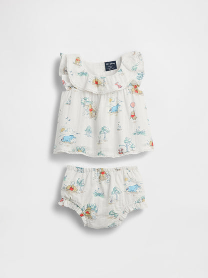 Beyaz Winnie The Pooh Pamuk Gauze Outfit Set