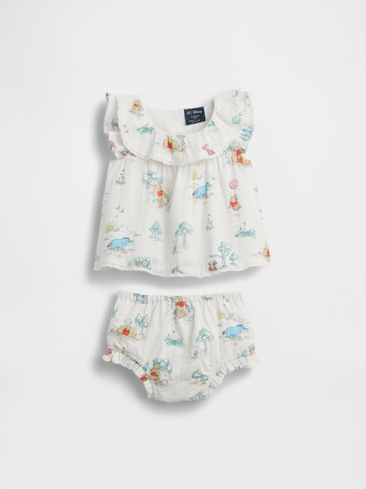 Beyaz Winnie The Pooh Pamuk Gauze Outfit Set