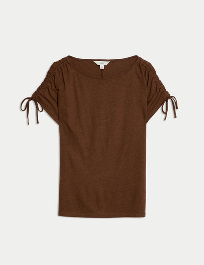 Keten-karışımlı Büzgülü T-shirt
