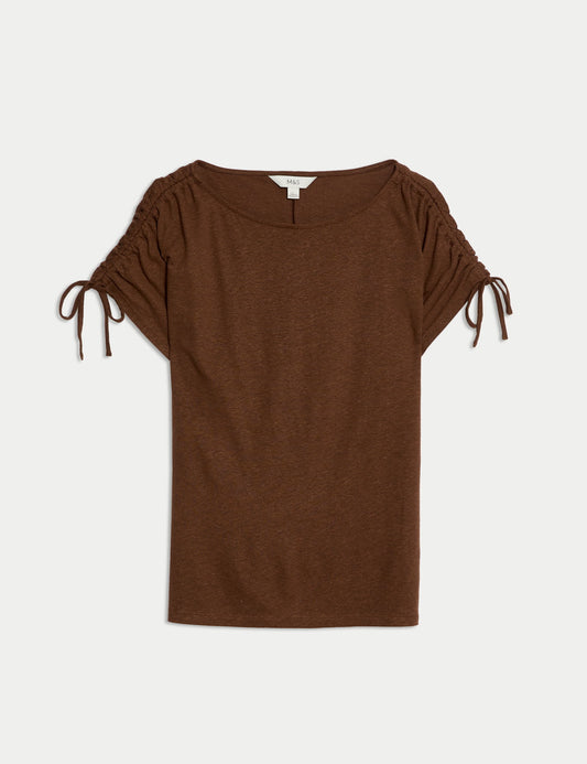 Keten-karışımlı Büzgülü T-shirt