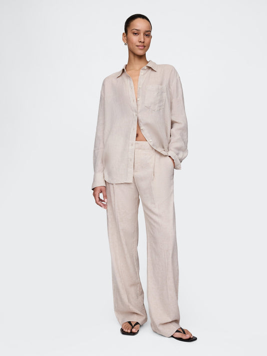Bej 365 Low Rise Keten Karışımlı Pantolon