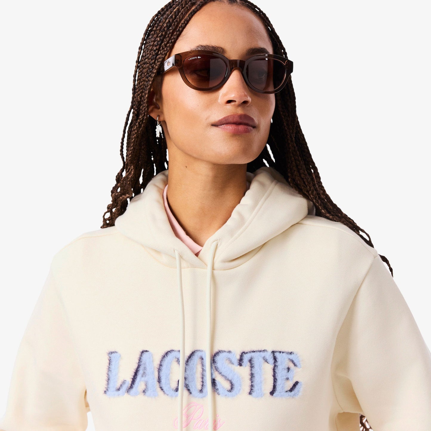Lacoste Kadın Relaxed Fit Kapüşonlu Baskılı Krem Sweatshirt