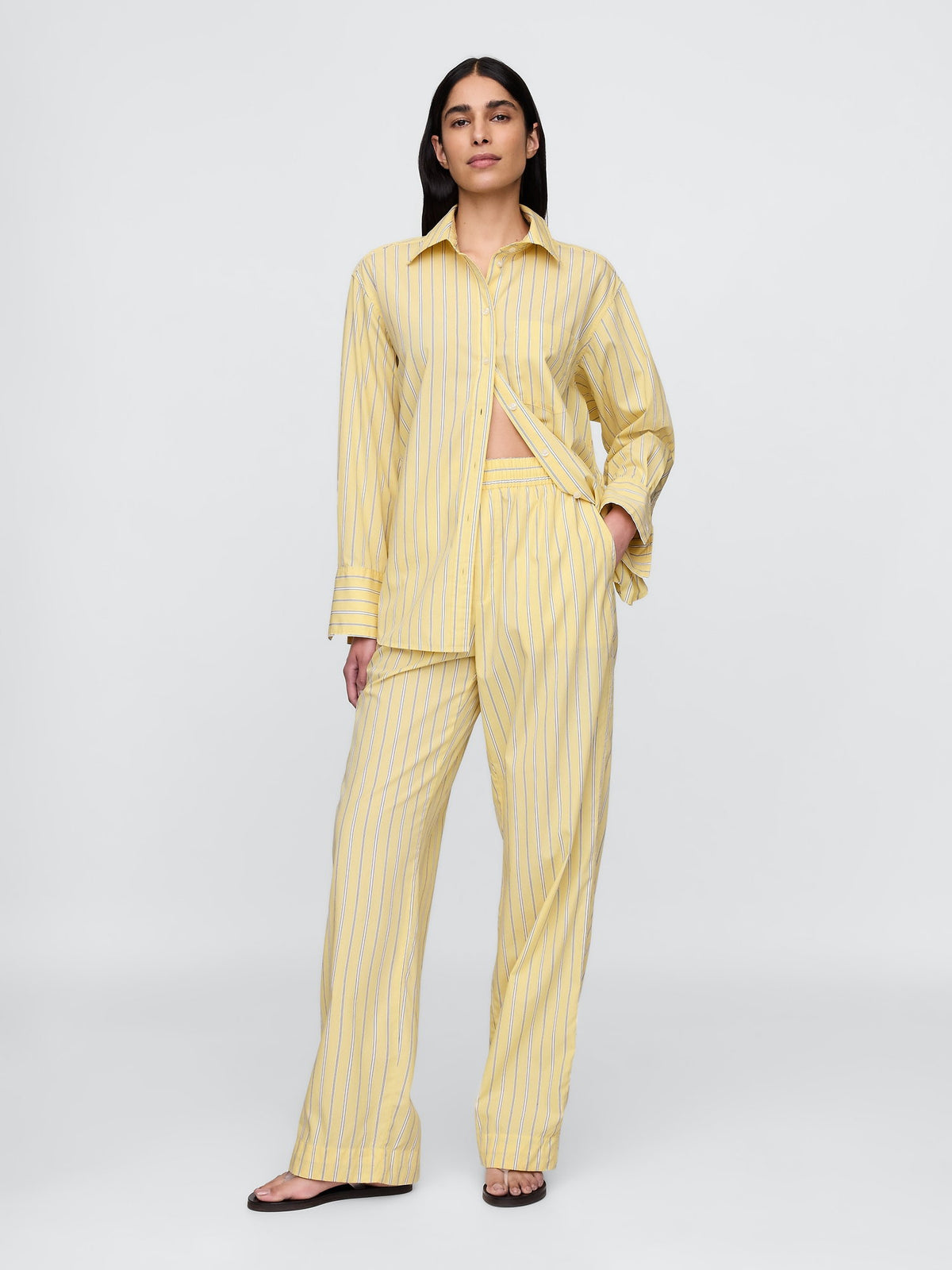 Sarı %100 Organik Pamuk Poplin Easy Wide-leg Pantolon