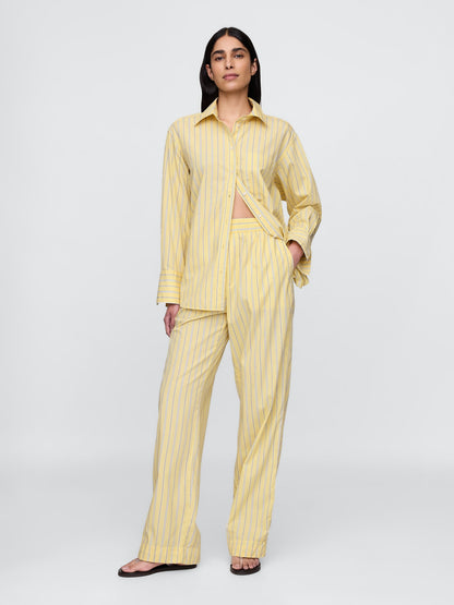 Sarı %100 Organik Pamuk Poplin Easy Wide-leg Pantolon