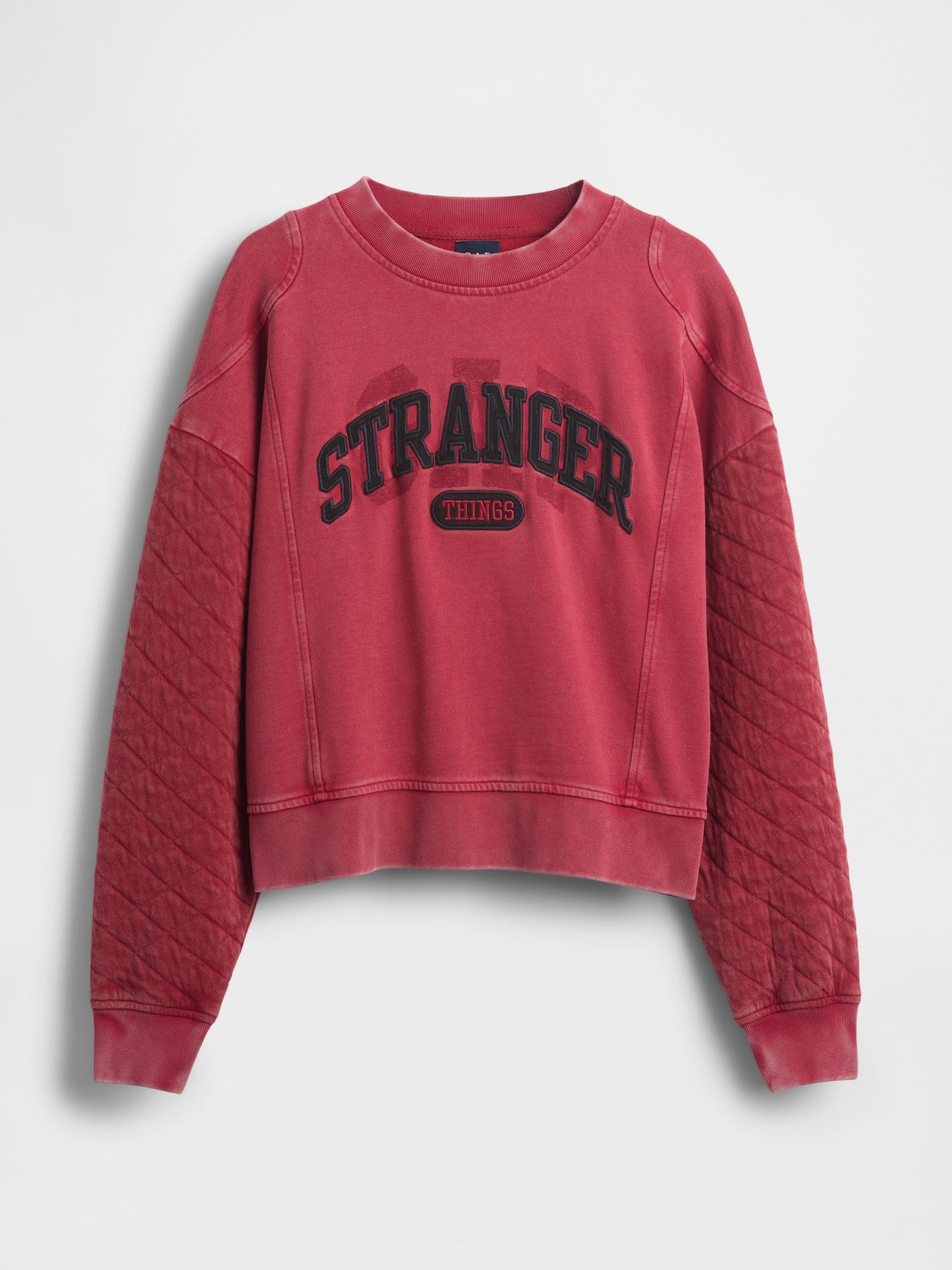 Kırmızı Stranger Things Yastıklı Kol Logolu Sweatshirt