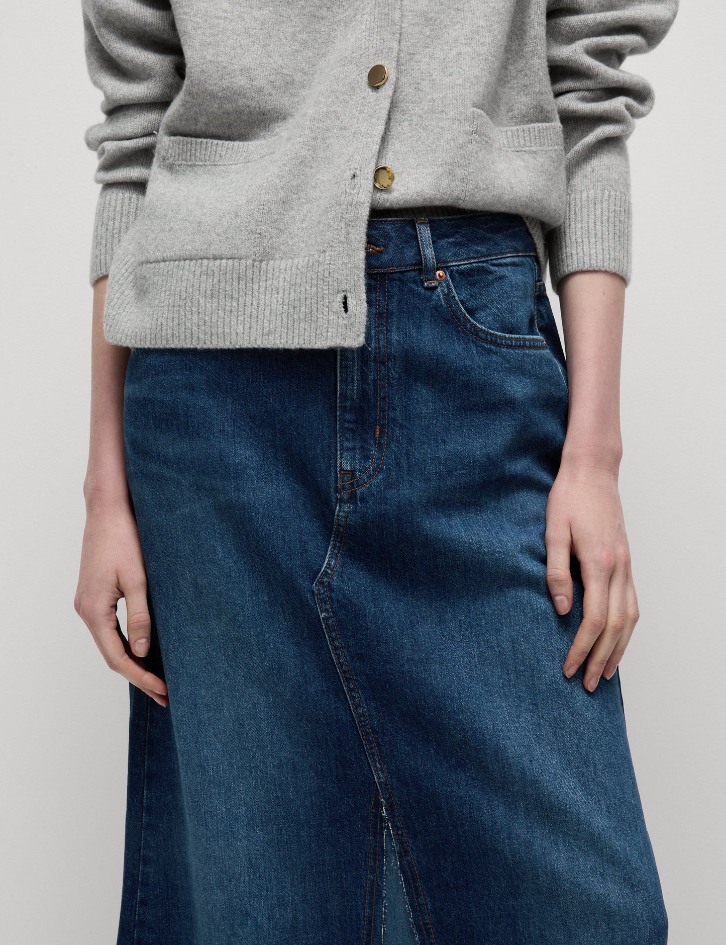 Saf Pamuklu Maxi Denim Etek