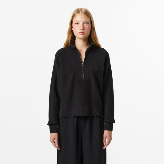 Lacoste Kadın Classic Fit Yarım Fermuarlı Siyah Kazak