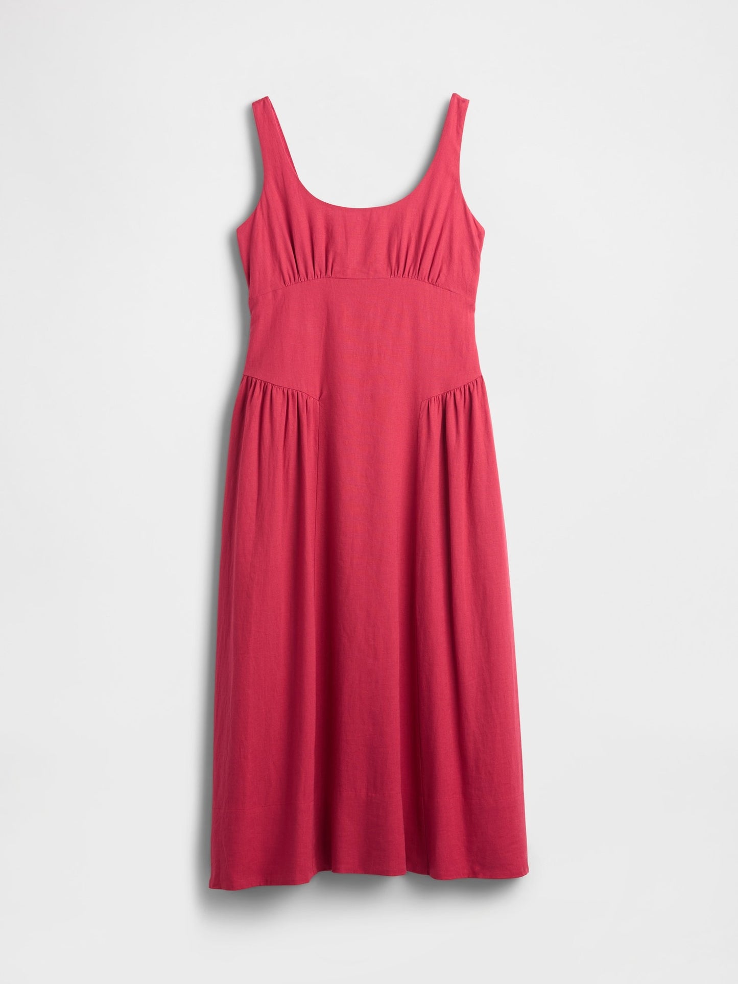 Kırmızı Keten Karışımı Shirred Maxi Elbise