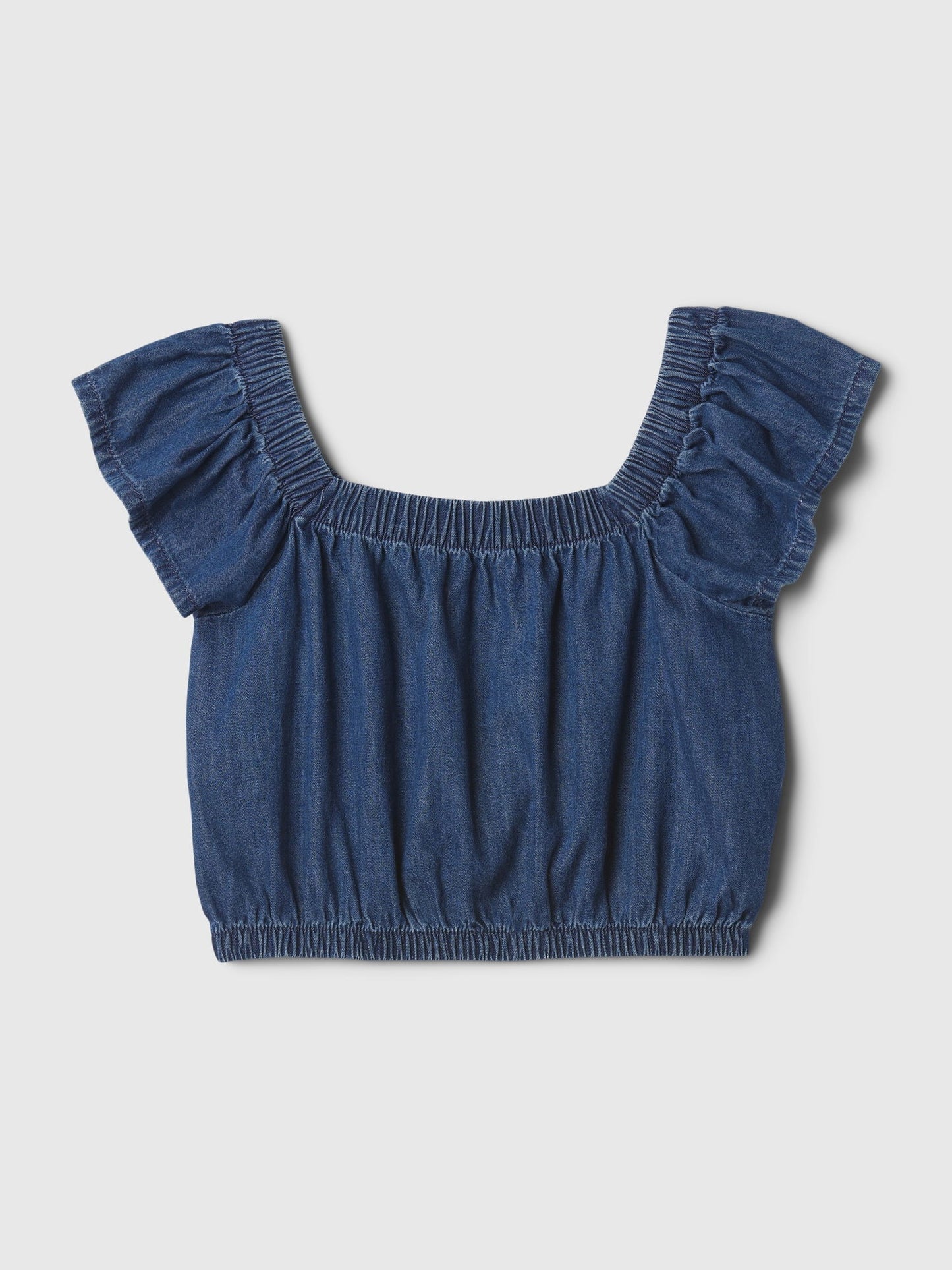 Koyu Mavi Fırfır Kollu Denim Bluz