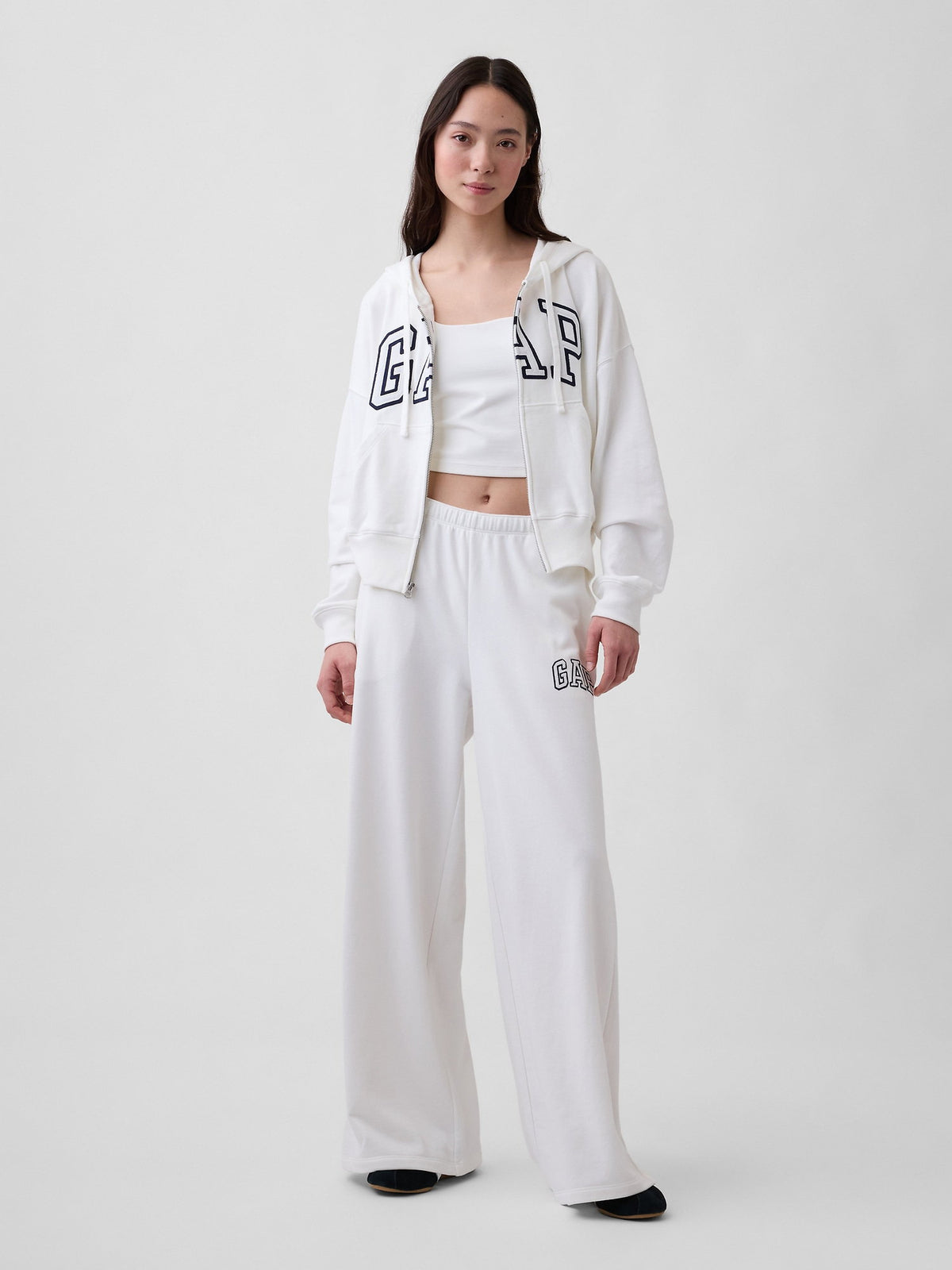 Beyaz Gap Logo Fransız Havlu Kumaş Wide-leg Joggers