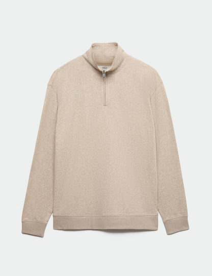 Pamuk Karışımlı Yarım Fermuarlı Sweatshirt