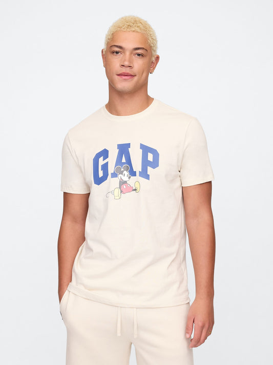 Kırık Beyaz Gap Logo Disney Mickey Mouse Grafikli T-Shirt