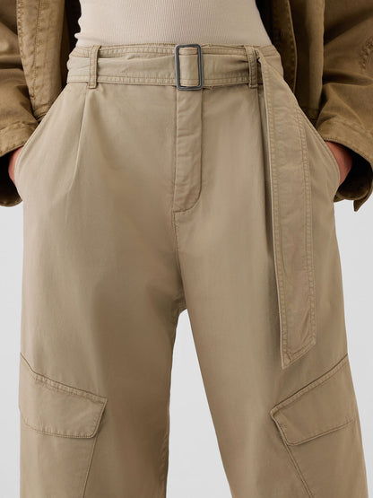 Bej High Rise Kargo Baggy Pantolon