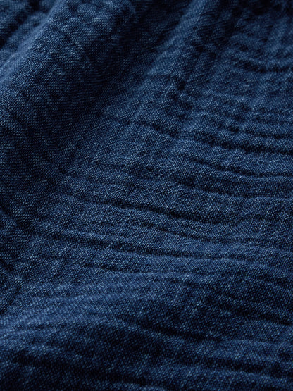 Lacivert Crinkle Gauze Denim Şort