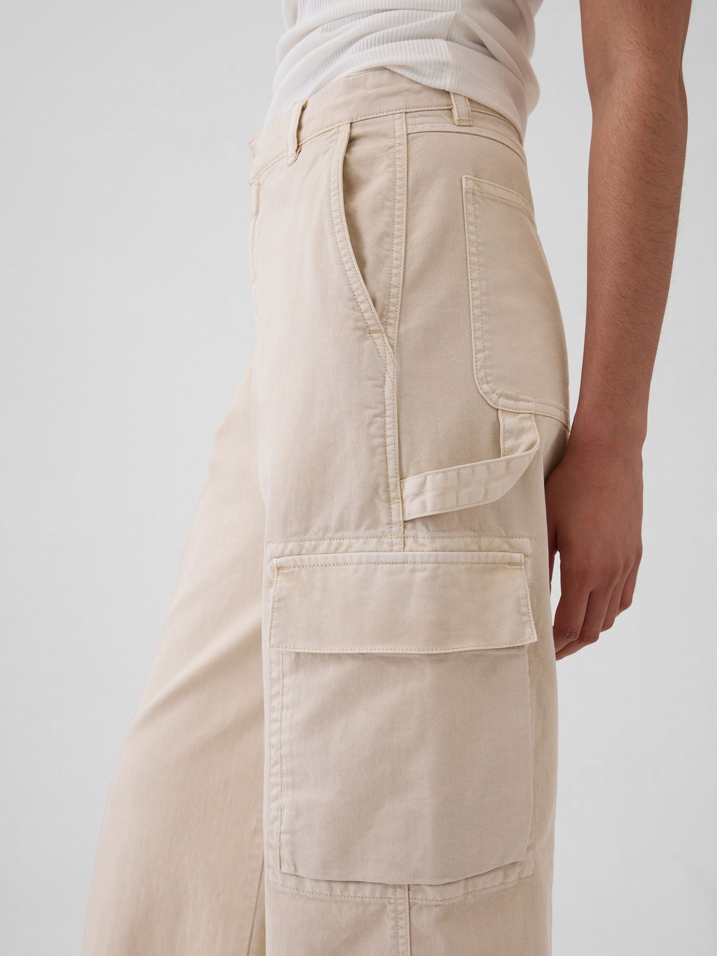 Bej Low Rise Baggy Kargo Khaki Pantolon