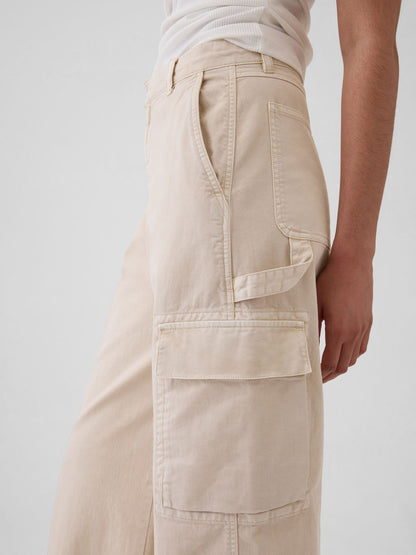 Bej Low Rise Baggy Kargo Khaki Pantolon