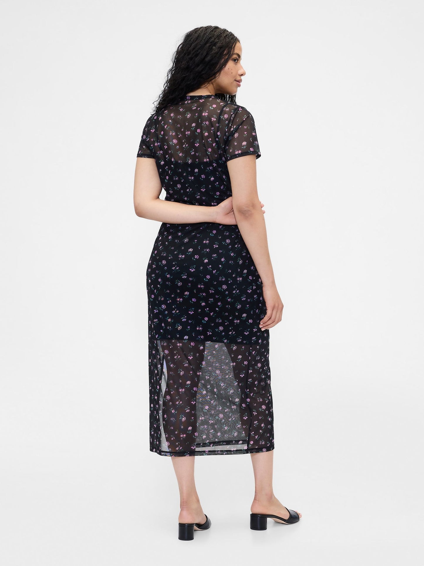 Çiçek Desenli Mesh Maxi Elbise