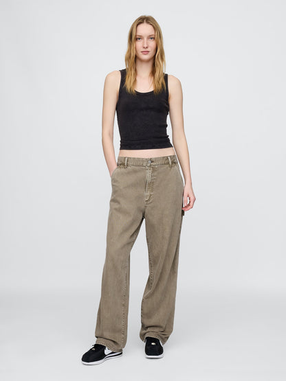 Bej Ultrasoft Baggy Carpenter Jean Pantolon